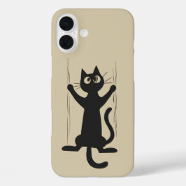 Funda iPhone 16 Plus Gato negro aguantando