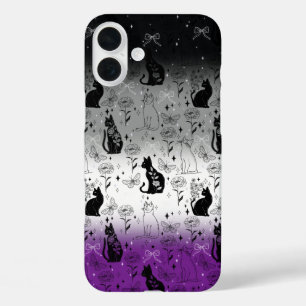 Funda iPhone 16 Plus Gato negro del orgullo asexual - brujería mística