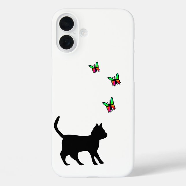 Funda iPhone 16 Plus Gato negro y mariposa (Reverso )