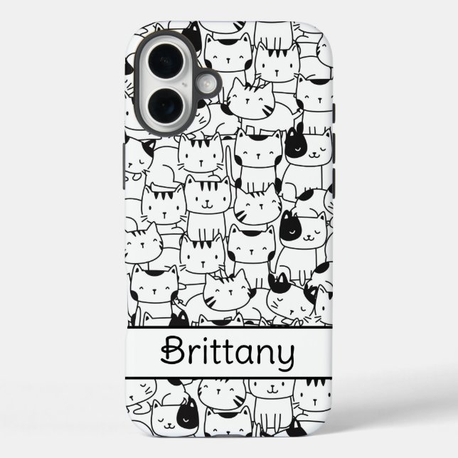 Funda iPhone 16 Plus Gatos Blancos Y Negros Cuidados (Reverso )