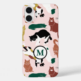 Funda iPhone 16 Plus Gatos dibujados a mano con encanto en un fondo ros