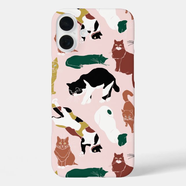 Funda iPhone 16 Plus Gatos dibujados a mano con encanto en un fondo ros (Reverso )