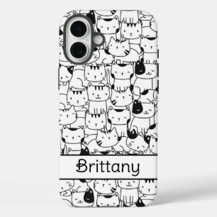 Funda iPhone 16 Plus Gatos Negros y Blancos Adorables