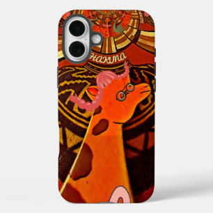 Funda iPhone 16 Plus Giraffe con dos pinturas de pingüino