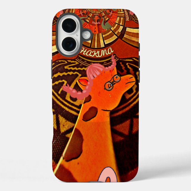 Funda iPhone 16 Plus Giraffe con dos pinturas de pingüino (Reverso )