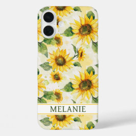 Funda iPhone 16 Plus Girasoles en acuarela con monograma