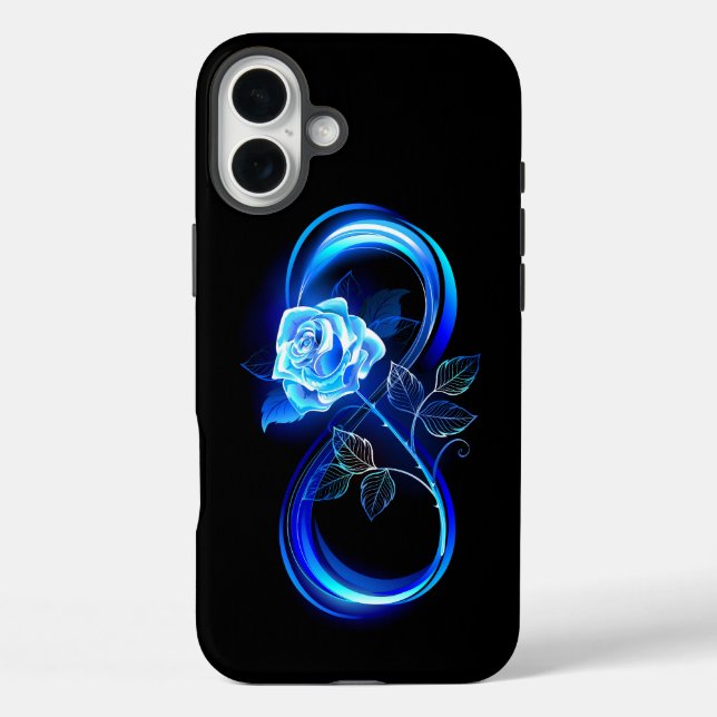 Funda iPhone 16 Plus Glowing infinity with blue rose (Reverso )