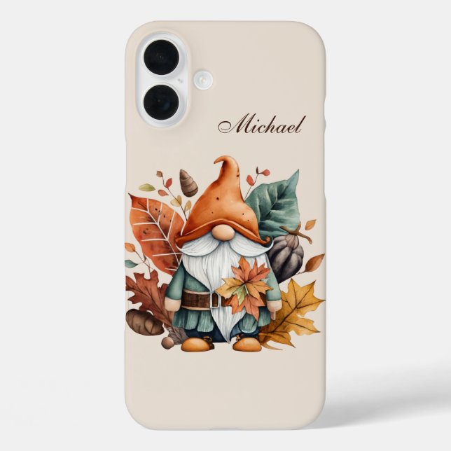 Funda iPhone 16 Plus gnomo estacional añadir nombre (Reverso )