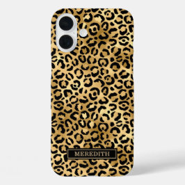 Funda iPhone 16 Plus Gold Foil Leopard Print Monogrammed