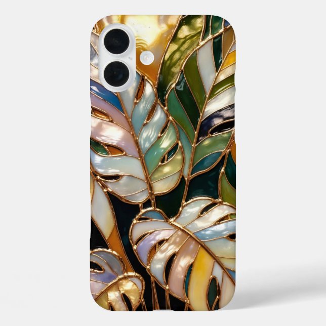 Funda iPhone 16 Plus Gold Tropical Leaf Luxury Phone Case (Reverso )