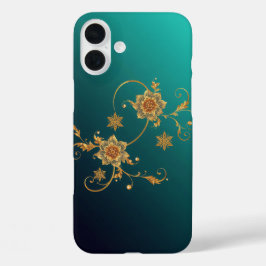 Funda iPhone 16 Plus Golden Floral Swirls