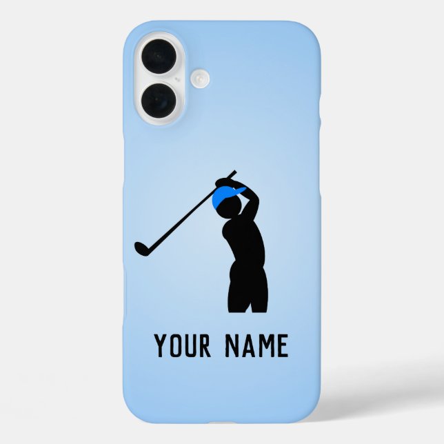 Funda iPhone 16 Plus Golfer en Cap mitad de swing - añadir un nombre a  (Reverso )