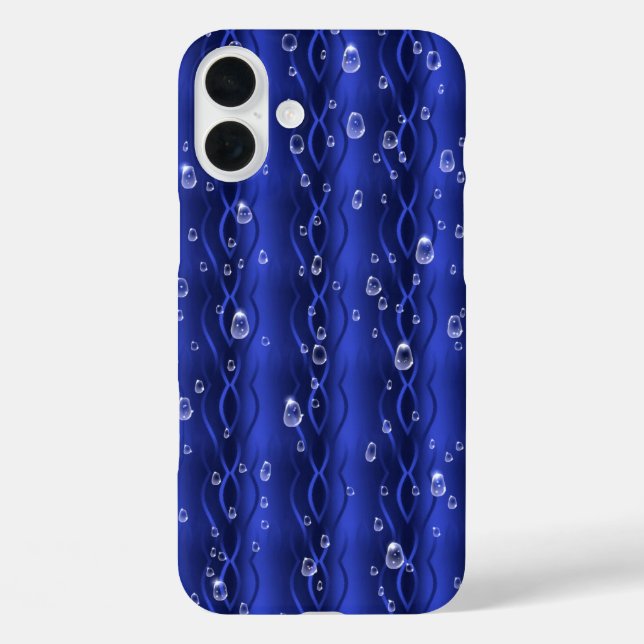 Funda iPhone 16 Plus Gotas de lluvia azul Metalizado (Reverso )