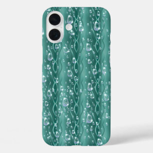 Funda iPhone 16 Plus Gotitas de lluvia en metal verde
