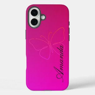 Funda iPhone 16 Plus Grace en una línea: Silhouette de mariposa
