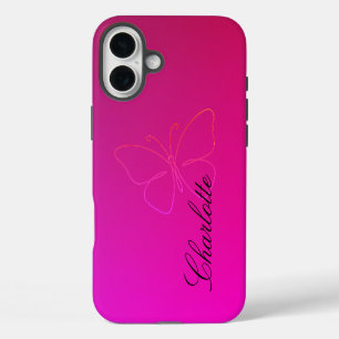 Funda iPhone 16 Plus Grace en una línea: Silhouette de mariposa