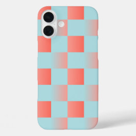 Funda iPhone 16 Plus Gradiente a cuadros con estilo polvo azul coral ro