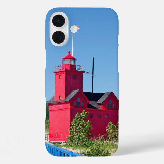 Funda iPhone 16 Plus Gran faro rojo en Michigan (Reverso )