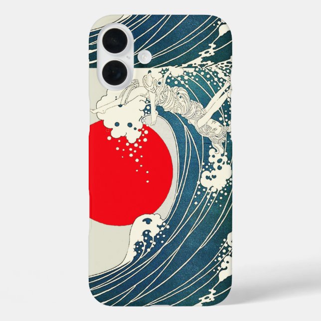 Funda iPhone 16 Plus GRAN OLA Y ROJO SOL Azul Blanco Náutico (Reverso )
