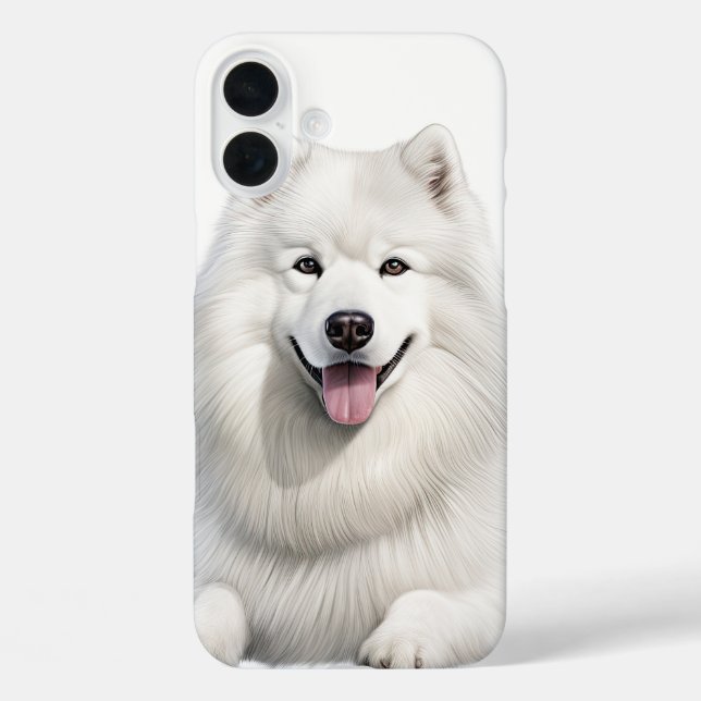 FUNDA iPhone 16 PLUS GRAN PERRO BLANCO DE FLUFFY SAMOYED (Reverso )