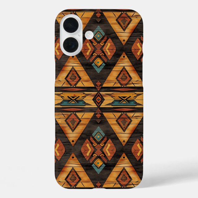 Funda iPhone 16 Plus Grano de madera Azteca falso  (Reverso )