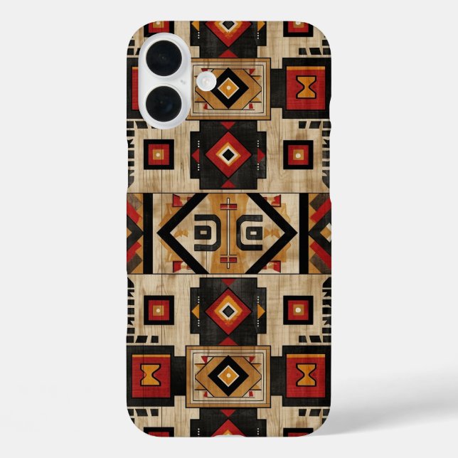Funda iPhone 16 Plus Grano de madera Azteca falso  (Reverso )