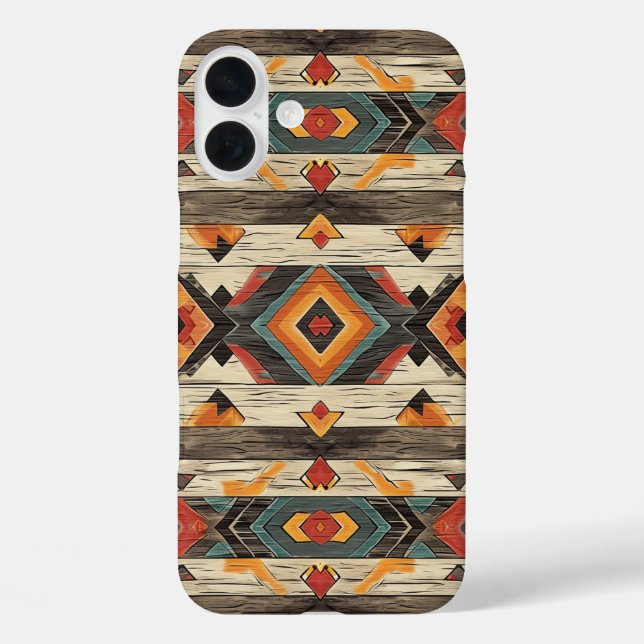 Funda iPhone 16 Plus Grano de madera Azteca falso  (Reverso )
