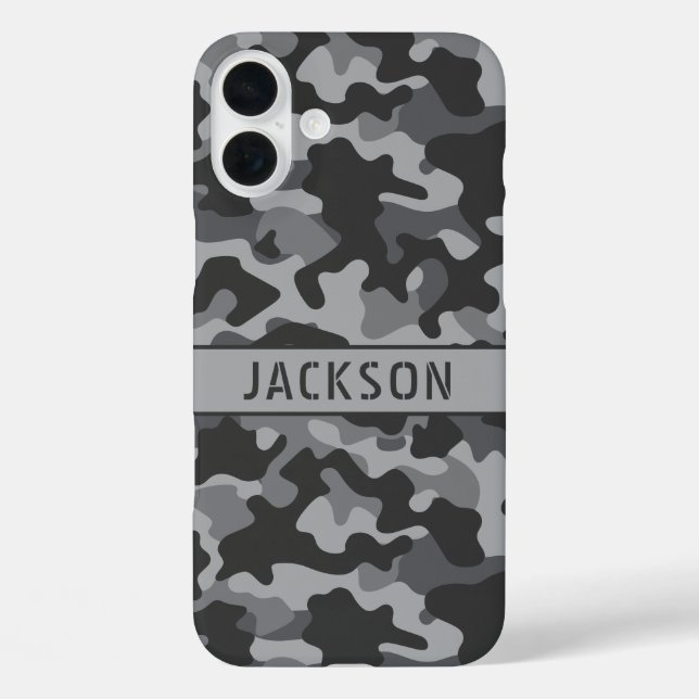 Funda iPhone 16 Plus Gray Camouflage Personalized (Reverso )