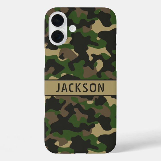 Funda iPhone 16 Plus Green Brown Camouflage Personalized (Reverso )