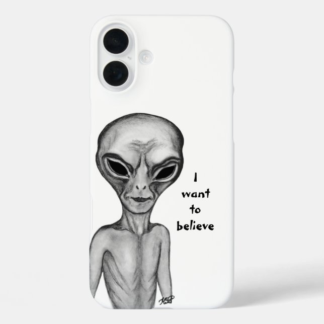 Funda iPhone 16 Plus Grey Alien , quiero creer (Reverso )