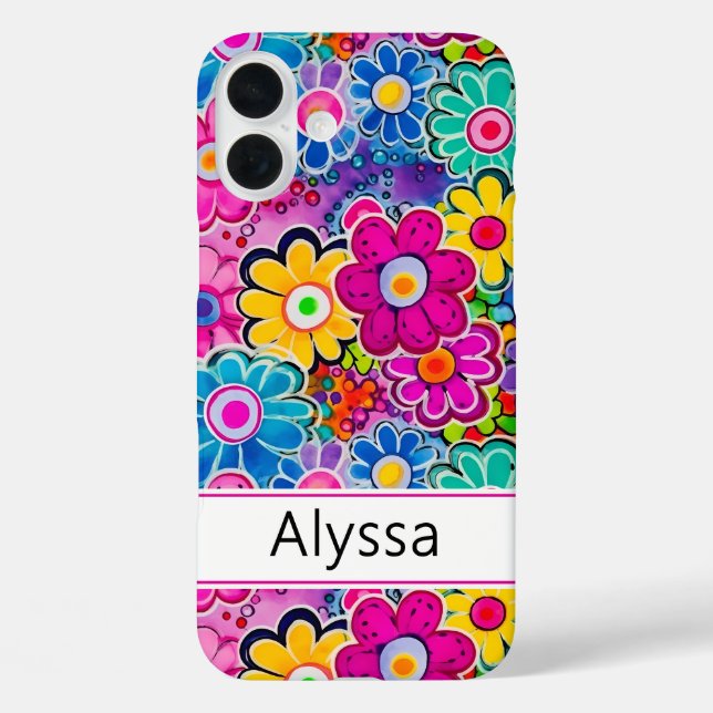 Funda iPhone 16 Plus Groovy Retro Floral Personalizado (Reverso )