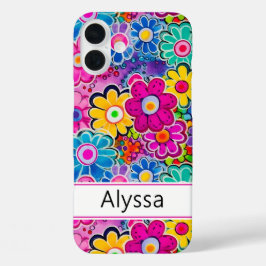 Funda iPhone 16 Plus Groovy Retro Floral Personalized