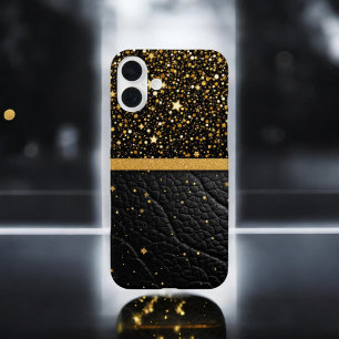 Funda iPhone 16 Plus Guardia del glamour (Purpurina - oro - cuero)