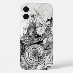 Funda iPhone 16 Plus GUERREROS GÓTICOS Fantasía Blanca Negra