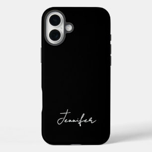 Funda iPhone 16 Plus Guión de firma de nombre personalizado negro minim