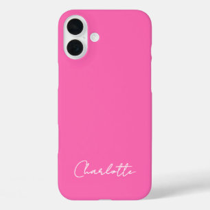 Funda iPhone 16 Plus Guión de nombre personalizado rosado en caliente d