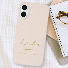 Funda iPhone 16 Plus Guión simple de Moda Monograma Rubor Oro rosa