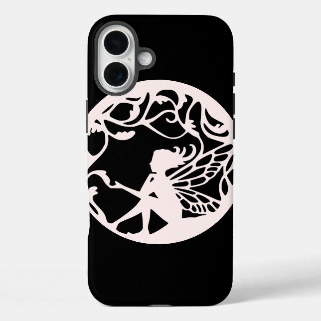 Funda iPhone 16 Plus Hada blanca sobre fondo negro (Reverso )