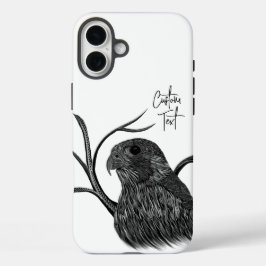 Funda iPhone 16 Plus Halcón peregrino en ramas de árbol con escritura a