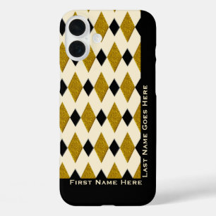 Funda iPhone 16 Plus Harlequin en oro, negro, crema (personalizado)