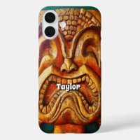 Hawaii Tiki Retro Wood Face Foto Monogramo Nombre