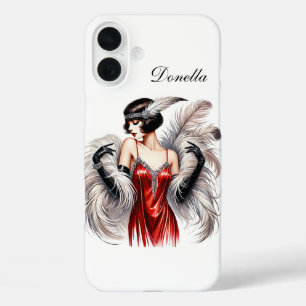 Funda iPhone 16 Plus Hermosa dama Art Deco agregue su nombre 