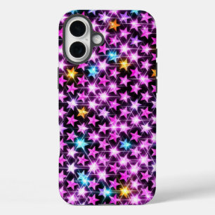Funda iPhone 16 Plus hermosas estrellas brillantes púrpuras y coloridas