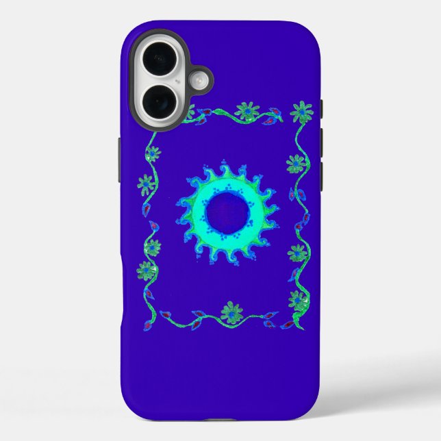 Funda iPhone 16 Plus Hermoso diseño floral azul cielo (Reverso )