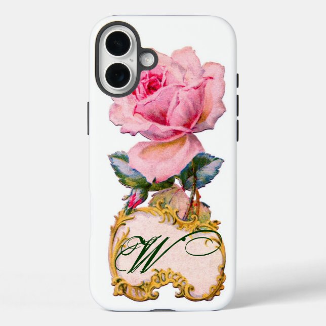 FUNDA iPhone 16 PLUS HERMOSO MONOGRAMA DE ROSA ROSA ROSA ROSA (Reverso )