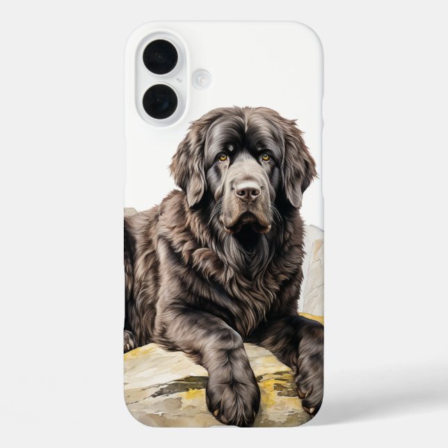 FUNDA iPhone 16 PLUS HERMOSO PERRO NEGRO DE NEWFOUNDLAND (Reverso )