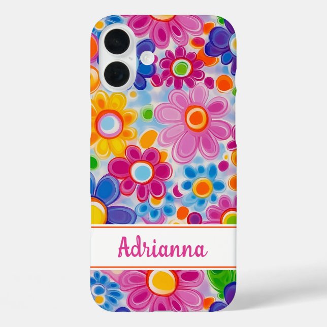Funda iPhone 16 Plus Hippie Retro Groovy Floral Personalizado (Reverso )