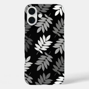 Funda iPhone 16 Plus Hoja mayor patrón grande negro blanco gris