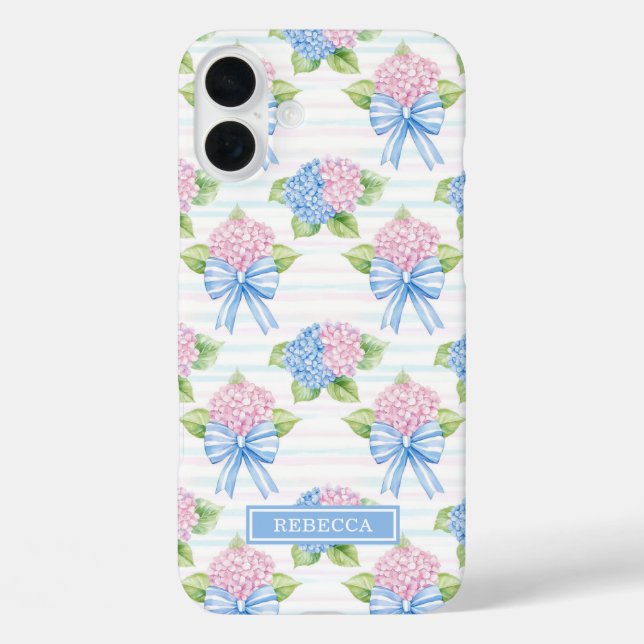 Funda iPhone 16 Plus Hortensias azules y rosadas  (Reverso )