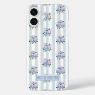 Funda iPhone 16 Plus Hortensias Azules y Rosas Monogramadas